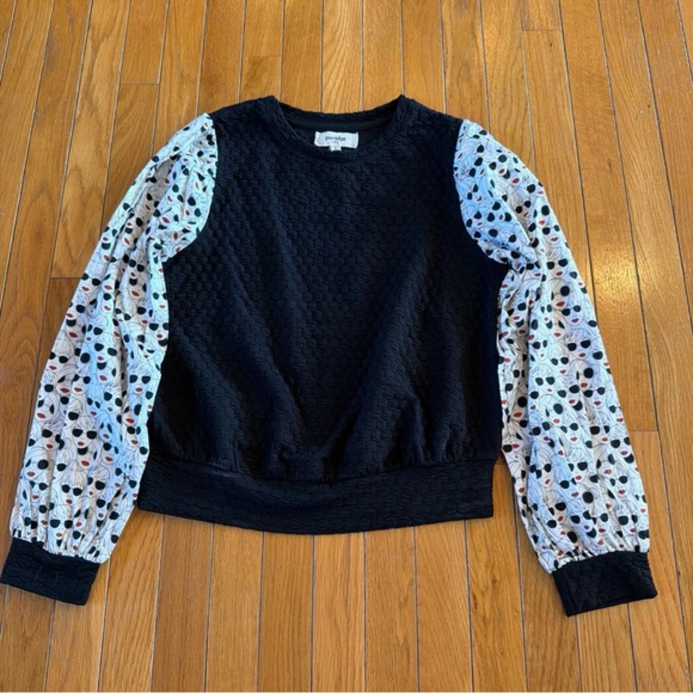 PORRIDGE By Anthropologie Textured Black Sweatshirt Faces Women's Size Small